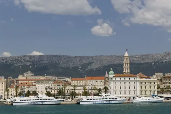 Framed Print : CROATIA, Central Dalmatia, SPLIT. City view from the HVAR-SPLIT ferry in SPLIT harbor Framed Print : CROATIA, Central Dalmatia, SPLIT. City view from the HVAR-SPLIT ferry in SPLIT harbor