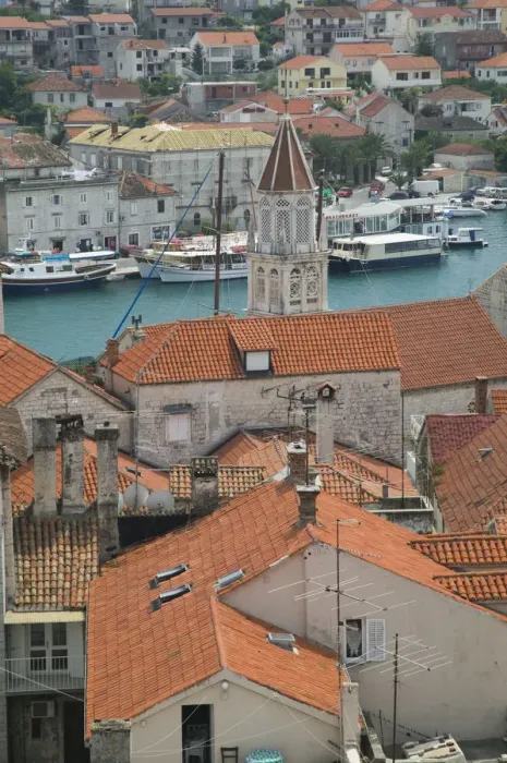 Framed Print : CROATIA, Central Dalmatia, TROGIR. View of Town and Trogirski Channel from Framed Print : CROATIA, Central Dalmatia, TROGIR. View of Town and Trogirski Channel from