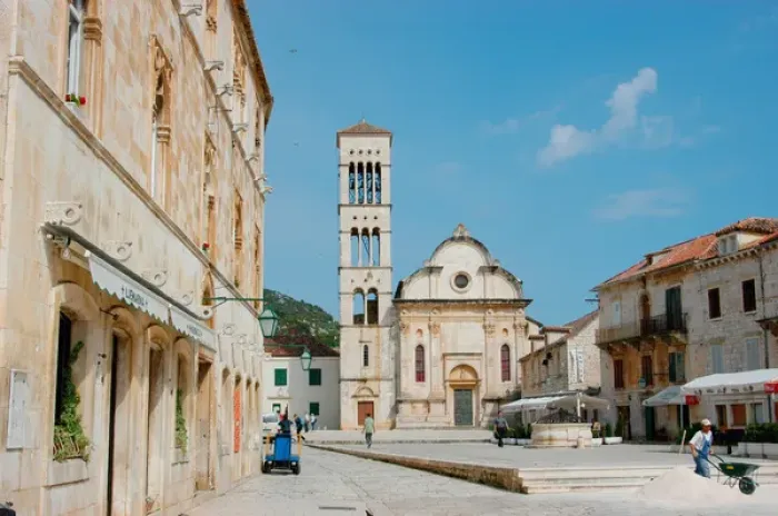 Framed Print : Croatia, Dalmatian Coast, Hvar, Main Square and Cathedral of St. Stephen Framed Print : Croatia, Dalmatian Coast, Hvar, Main Square and Cathedral of St. Stephen