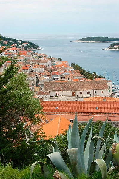 Croatia, Dalmatian Coast, Hvar, view of the town, harbor, boats