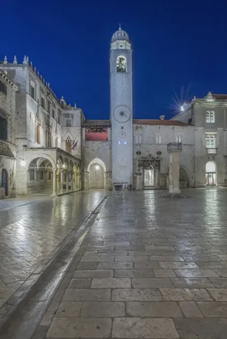 Framed Print : Croatia, Dubrovinik, Stradun and Bell Tower at Dawn