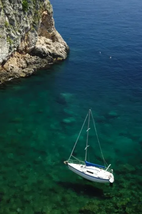 Framed Print : Croatia, Dubrovnik, Adriatic Sea. Sailboat moored in the Adriatic Sea near Dubronnik