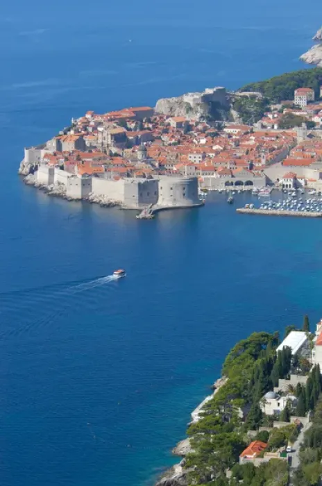 Framed Print : 05. Croatia, Dubrovnik, aerial view of Medieval walled city