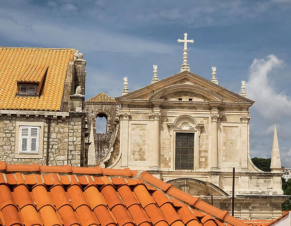 Croatia, Dubrovnik. Elevated view of the Dubrovnik Cathedral in old town Dubrovnik, a UNESCO World Heritage Site