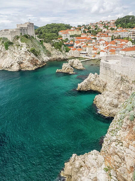 Croatia, Dubrovnik. Lovrijenac or St. Lawrence Fortress guarding the sheltered cove and northern seaward approach to Dubrovnik old town on the Dalmatian Coast