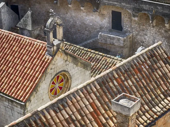 Framed Print : Croatia, Dubrovnik. Red roofs and domes of the old city