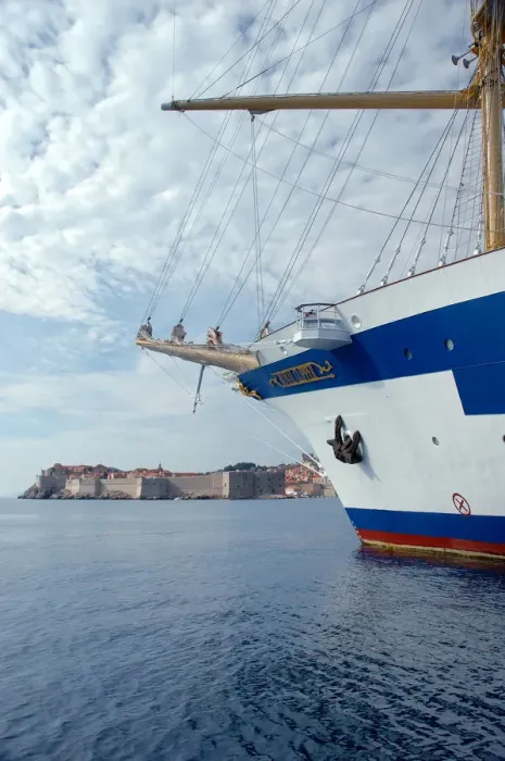 Framed Print : 05. Croatia, Dubrovnik, Royal Clipper in harbor with view of Old Town 