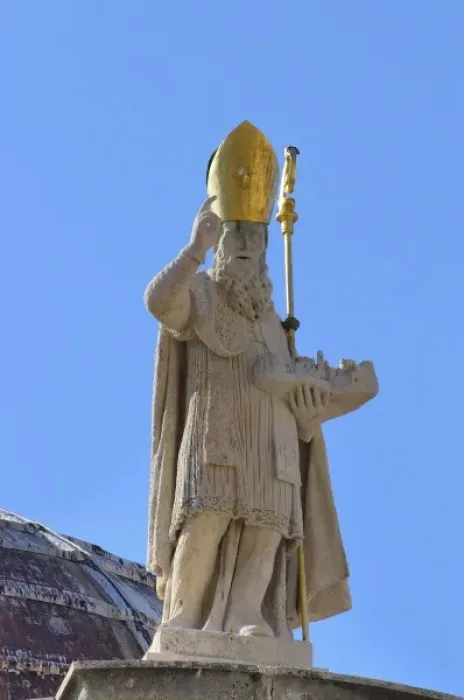 Framed Print : Croatia, Dubrovnik, statue of St. Blaise on top of church of St. Blaise