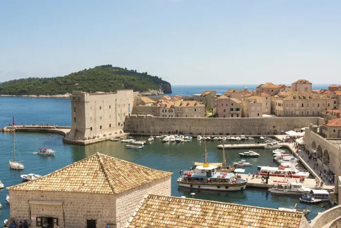 Framed Print : Croatia, Dubrovnik. Walled city old town and marina. St Framed Print : Croatia, Dubrovnik. Walled city old town and marina. St