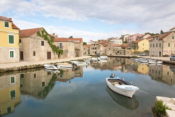 Croatia, Hvar Island, Vrboska. Known as Little Venice for its canals and bridges