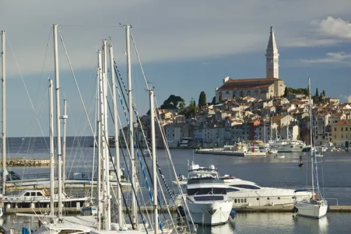 Framed Print : CROATIA, Istria, ROVINJ. ROVINJ harbor view with Cathedral of St. Euphemia / Morning Framed Print : CROATIA, Istria, ROVINJ. ROVINJ harbor view with Cathedral of St. Euphemia / Morning