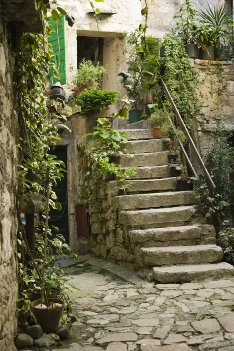 Framed Print : CROATIA, Istria, ROVINJ. ROVINJ old town, staircase