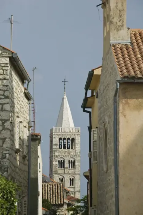 Framed Print : CROATIA, Kvarner Region, RAB ISLAND, RAB TOWN. St. Mary the Great Cathedral Tower