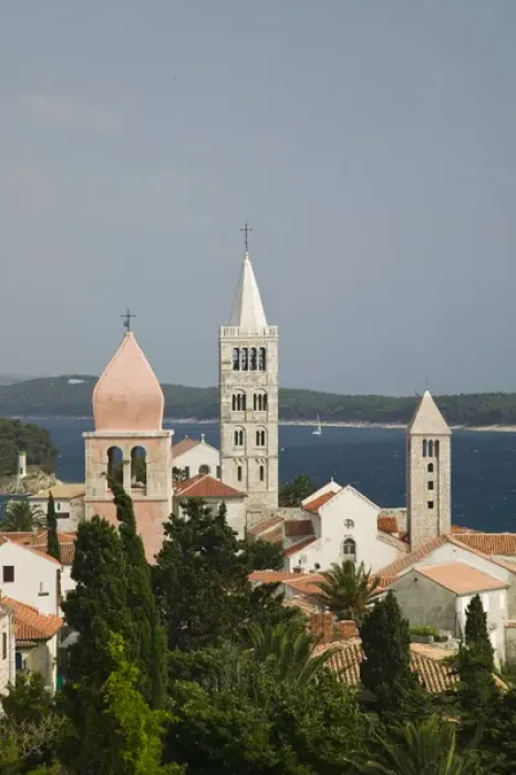 Framed Print : CROATIA, Kvarner Region, RAB ISLAND, RAB TOWN. Churches of RAB TOWN from 7th century