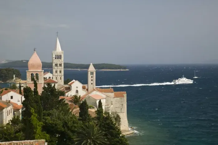 Framed Print : CROATIA, Kvarner Region, RAB ISLAND, RAB TOWN. Churches of RAB TOWN from 7th century