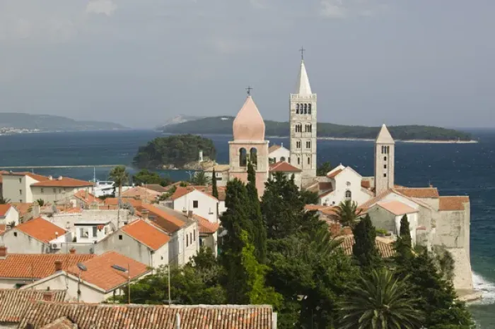 Framed Print : CROATIA, Kvarner Region, RAB ISLAND, RAB TOWN. Churches of RAB TOWN from 7th century