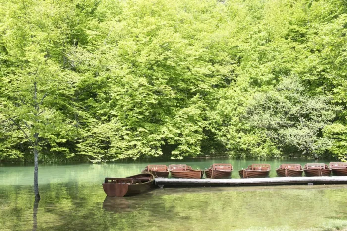 Framed Print : Croatia, Plitvice National Park. Boat dock for rentals
