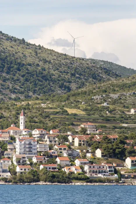 Framed Print : Croatia. Seget Vranjica on Dalmatian Coast near Trogir. Windmill turbine Framed Print : Croatia. Seget Vranjica on Dalmatian Coast near Trogir. Windmill turbine