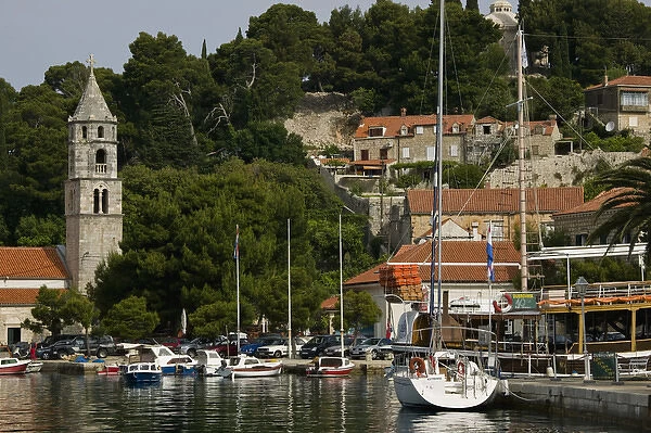 CROATIA, Southern Dalmatia, CAVTAT. Harbor View with the Monastery of Our Lady of