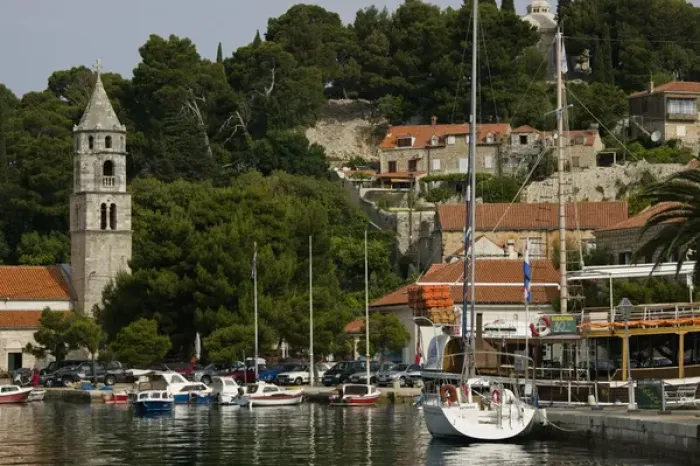 Framed Print : CROATIA, Southern Dalmatia, CAVTAT. Harbor View with the Monastery of Our Lady of