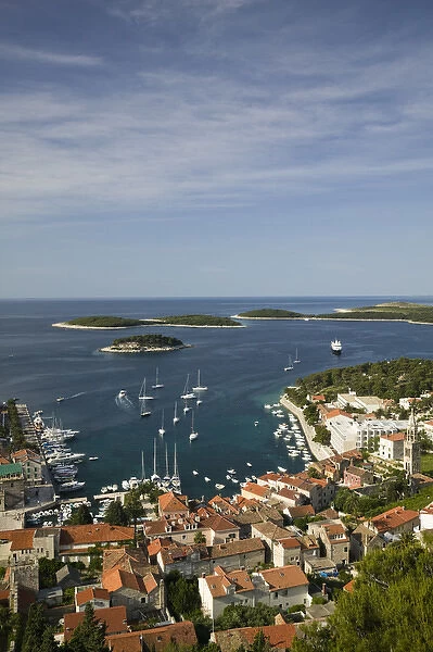 CROATIA, Southern Dalmatia, Hvar Island, Hvar Town. Hvar Yacht Harbor from Fortress