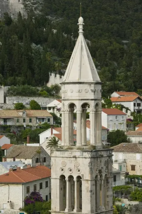 Framed Print : CROATIA, Southern Dalmatia, HVAR Island, HVAR TOWN. Town View with St. Marko Church