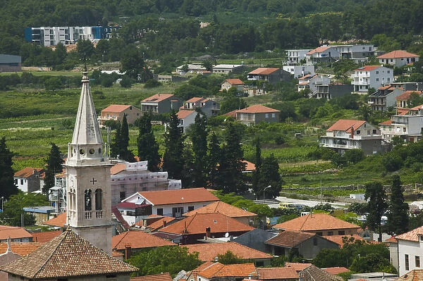 CROATIA, Southern Dalmatia, HVAR Island. View of the town of JELSA