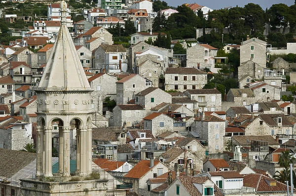 CROATIA, Southern Dalmatia, HVAR Island, HVAR TOWN. Town View with St. Marko Church