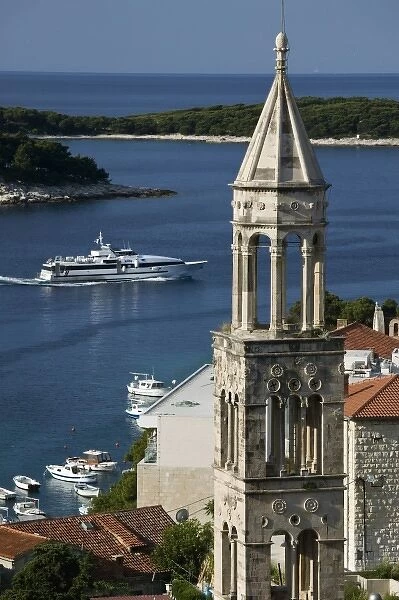 Croatia, Southern Dalmatia, Hvar Island, Hvar Town. Hvar Yacht Harbor and St. Marko