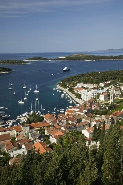 Croatia, Southern Dalmatia, Hvar Island, Hvar Town. Hvar Yacht Harbor from Fortress