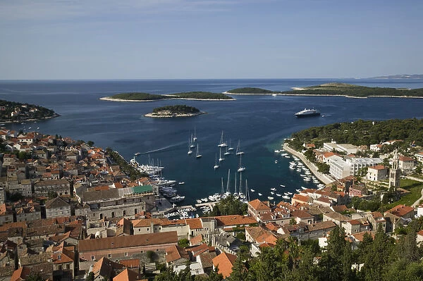 CROATIA-Southern Dalmatia-Hvar Island-Hvar Town: Hvar Yacht Harbor from Fortress