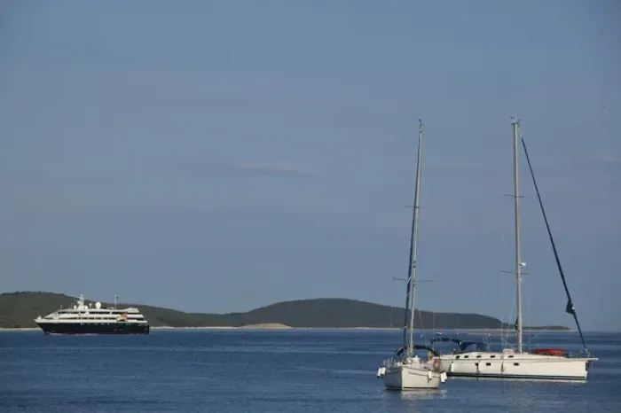 Framed Print : CROATIA-Southern Dalmatia-Hvar Island-Hvar Town: Hvar Harbor-small cruiseship Framed Print : CROATIA-Southern Dalmatia-Hvar Island-Hvar Town: Hvar Harbor-small cruiseship