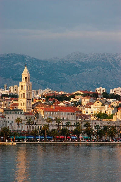 Croatia- Split, view of town and Diocletians ferry from Marjan Hotel near marina