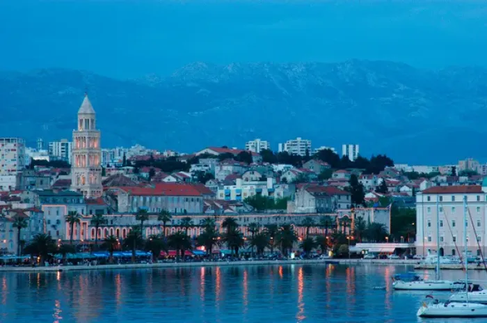Framed Print : Croatia, Split, view of town and Diocletians Palace from Marjan Hotel near marina