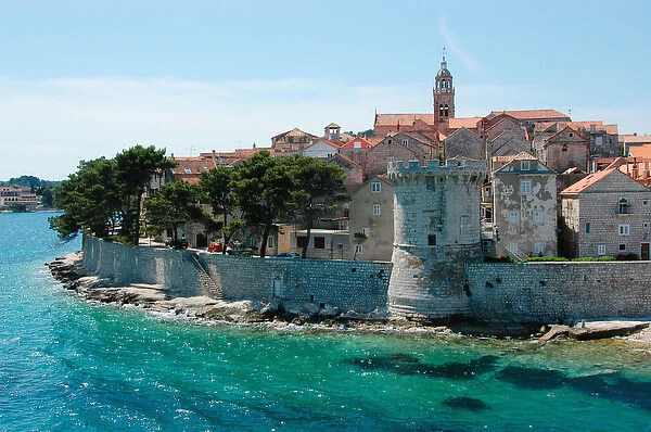 Croatia - view of Korcula town on Island of Korcula from Dubrovnik-Hvar Jadrolinija