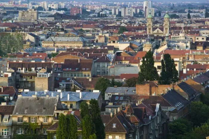 Framed Print : Croatia-Zagreb. Aerial View of the Lower Town at Sunset Framed Print : Croatia-Zagreb. Aerial View of the Lower Town at Sunset