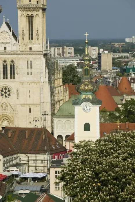 Framed Print : Croatia-Zagreb. Cathedral and Church of St. Mary from Upper Town