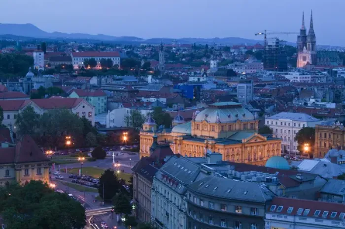 Framed Print : Croatia-Zagreb. City and Croatian National Theater / Dusk Framed Print : Croatia-Zagreb. City and Croatian National Theater / Dusk