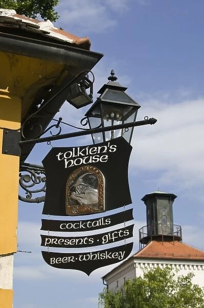 Croatia-Zagreb. Old Town Zagreb-Sign for Tolkeins House Cafe