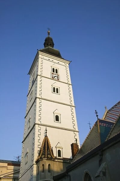 Croatia-Zagreb. Old Town Zagreb-St. Marks Church (b. 1880) Tower  /  Late Afternoon