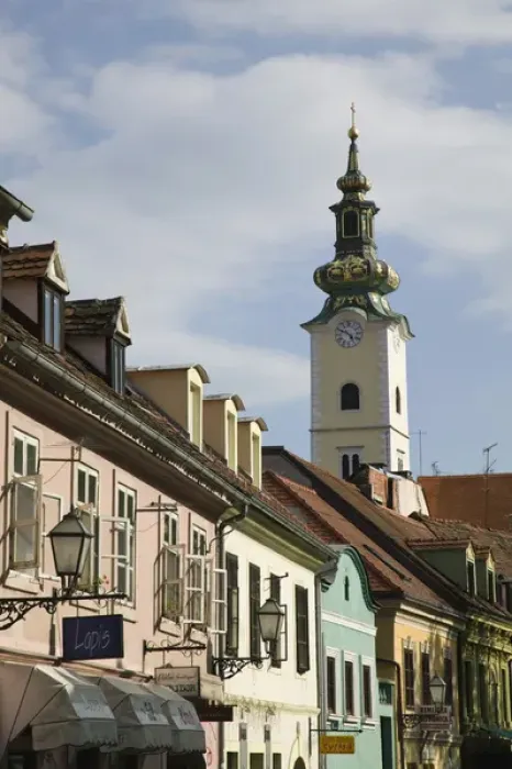 Framed Print : Croatia-Zagreb. Old Town Zagreb-Tkalciceva Street Cafe  /  Restaurant Area and St. Mary