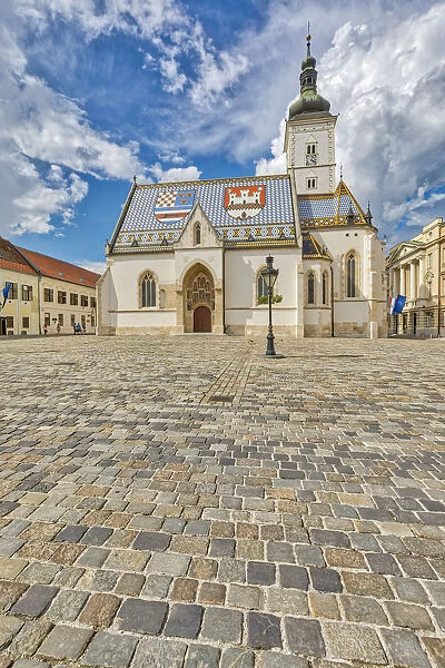 Croatia, Zagreb. St. Marks Catholic Church and plaza