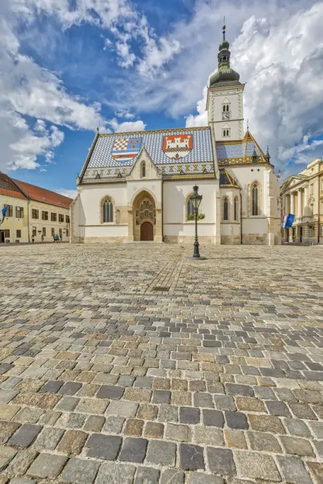 Framed Print : Croatia, Zagreb. St. Marks Catholic Church and plaza