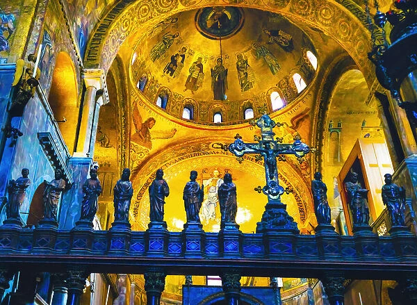 Cross Saint Marks Basilica arches, mosaics, Venice, Italy