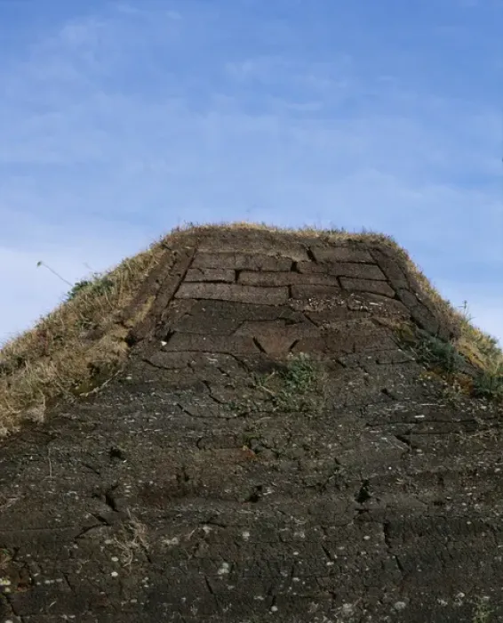 Framed Print : Cross section of a sod roof on a reconstructed building in L Anse aux Meadows