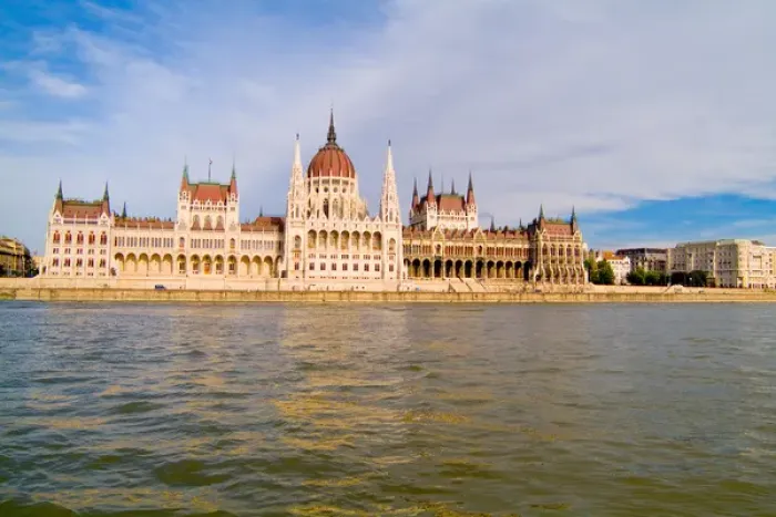 Framed Print : Cruise river taken from ship of Danube River and Parliament in Budapest Hungary