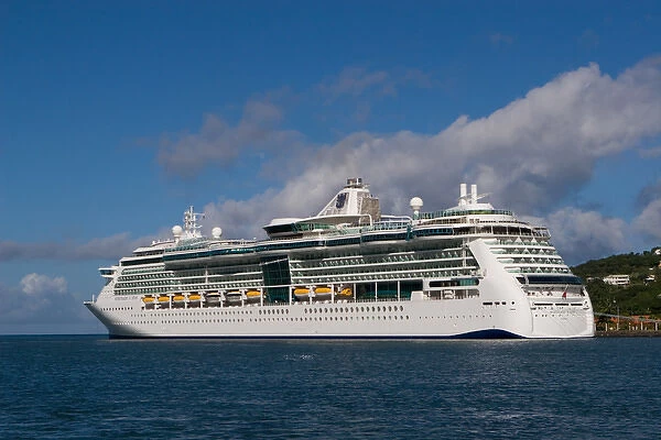 A cruise ship docked at the port of Castries on the island of St. Lucia in the southern