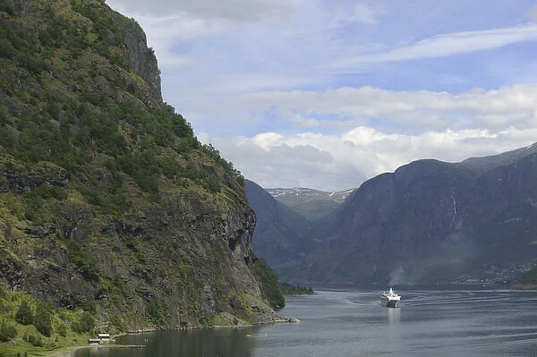 Cruise ship at flam along, Sogne Fjord Southern Fjord, Norway
