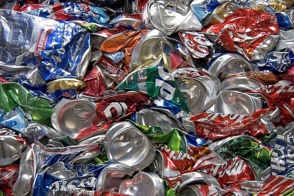 Crushed aluminum cans at a recycling facility in Boise, Idaho