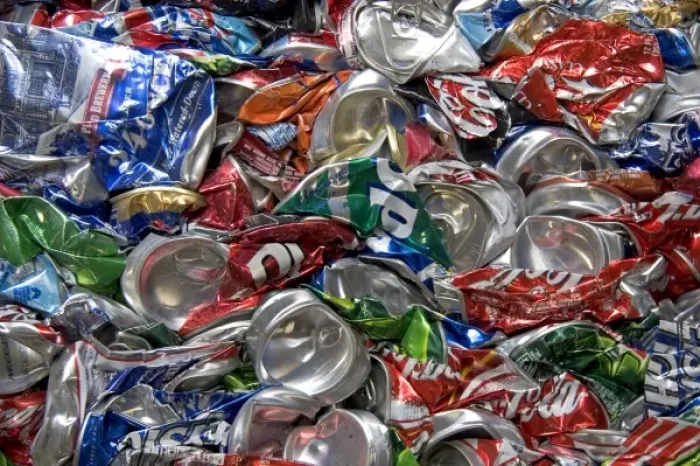 Framed Print : Crushed aluminum cans at a recycling facility in Boise, Idaho Framed Print : Crushed aluminum cans at a recycling facility in Boise, Idaho